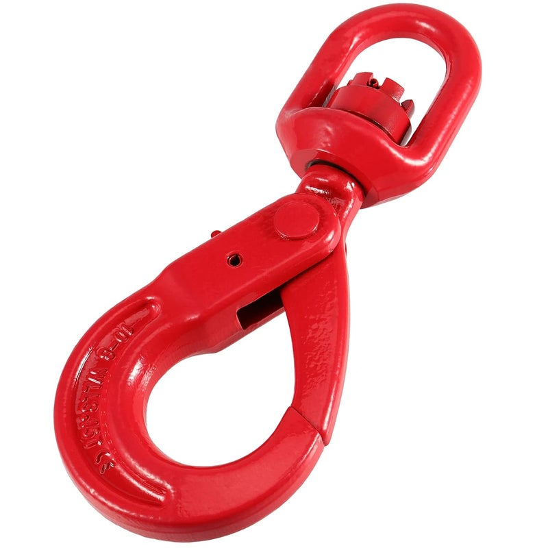 PINGEUI 3/8 Inch Swivel Self-Locking Hook, Grade 80 Forged Alloy Steel Self Locking Eye Hook, 3.15 Tons/6,945 lbs Working Load Limit - Image 1